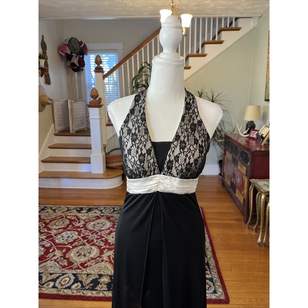 Vintage Taboo S M Y2k Halter Dress Lace Whimsygoth Sheer Babydoll Maxi Prom Hoco - Picture 3 of 15
